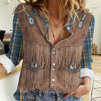 Retro Blue Yellow Plaid Women Casual Shirt Western Cowboy Vest Costume - Wonder Print Shop