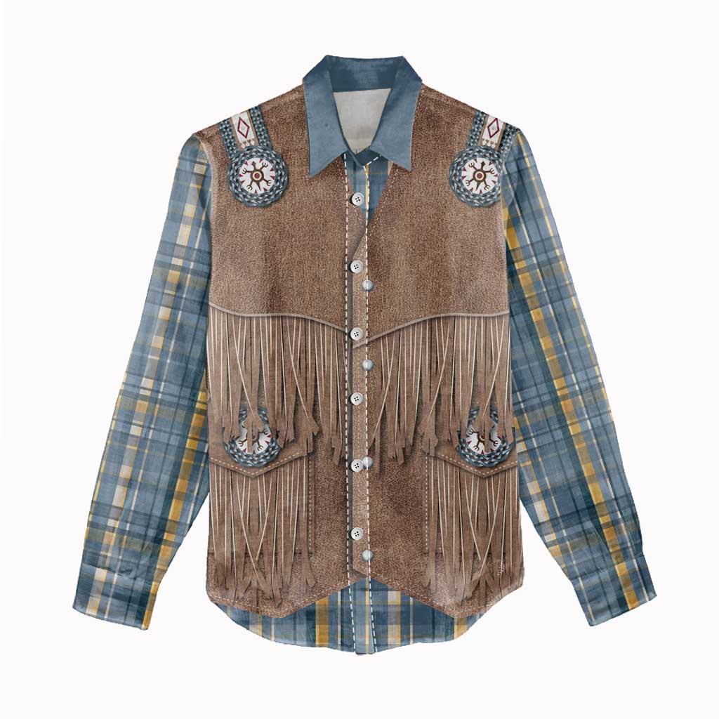 Retro Blue Yellow Plaid Women Casual Shirt Western Cowboy Vest Costume - Wonder Print Shop