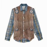 Retro Blue Yellow Plaid Women Casual Shirt Western Cowboy Vest Costume - Wonder Print Shop