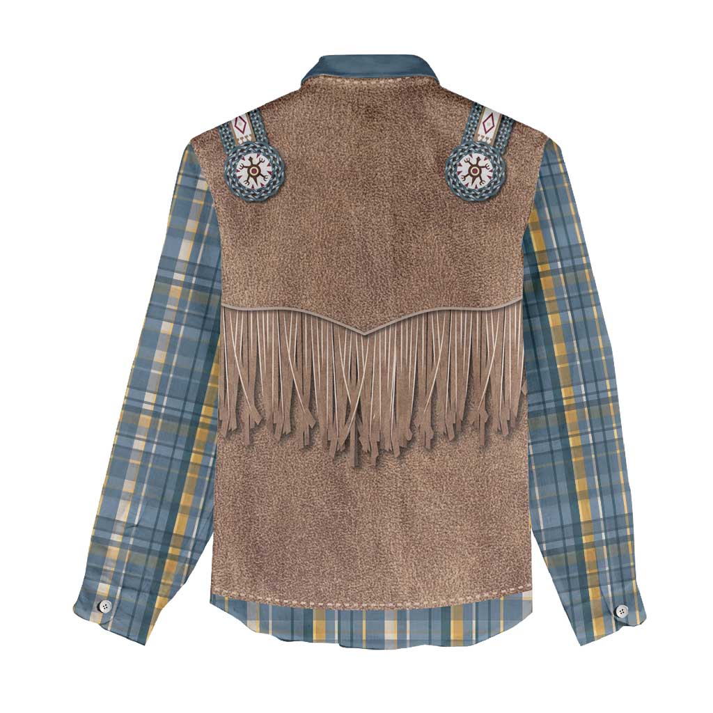 Retro Blue Yellow Plaid Women Casual Shirt Western Cowboy Vest Costume - Wonder Print Shop