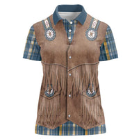 Retro Blue Yellow Plaid Women Polo Shirt Western Cowboy Vest Costume - Wonder Print Shop