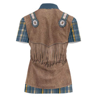Retro Blue Yellow Plaid Women Polo Shirt Western Cowboy Vest Costume - Wonder Print Shop