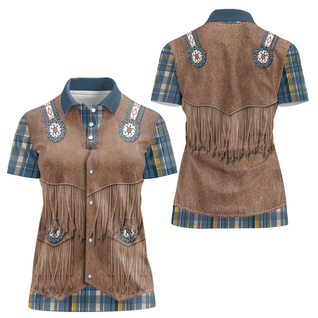 Retro Blue Yellow Plaid Women Polo Shirt Western Cowboy Vest Costume - Wonder Print Shop