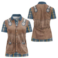 Retro Blue Yellow Plaid Women Polo Shirt Western Cowboy Vest Costume - Wonder Print Shop