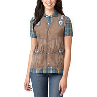 Retro Blue Yellow Plaid Women Polo Shirt Western Cowboy Vest Costume - Wonder Print Shop