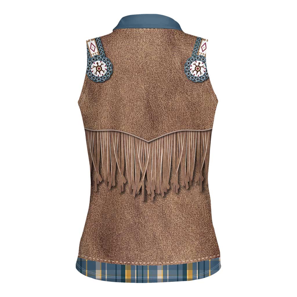 Retro Blue Yellow Plaid Women Sleeveless Polo Shirt Western Cowboy Vest Costume - Wonder Print Shop