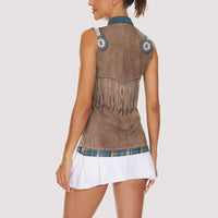 Retro Blue Yellow Plaid Women Sleeveless Polo Shirt Western Cowboy Vest Costume - Wonder Print Shop