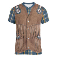 Retro Blue Yellow Plaid Women V-Neck T-Shirt Western Cowboy Vest Costume - Wonder Print Shop