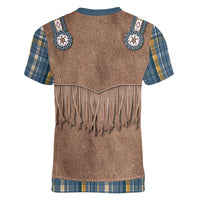 Retro Blue Yellow Plaid Women V-Neck T-Shirt Western Cowboy Vest Costume - Wonder Print Shop