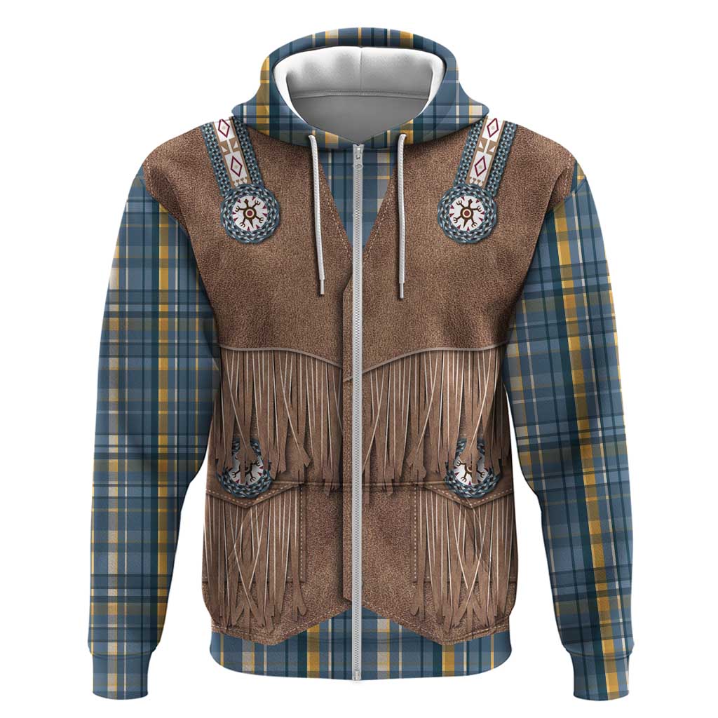 Retro Blue Yellow Plaid Zip Hoodie Western Cowboy Vest Costume - Wonder Print Shop