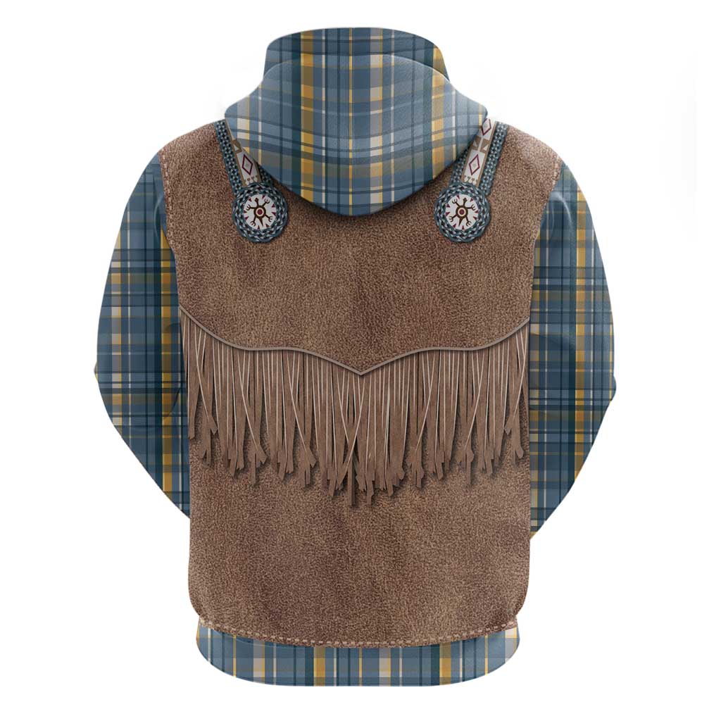 Retro Blue Yellow Plaid Zip Hoodie Western Cowboy Vest Costume - Wonder Print Shop
