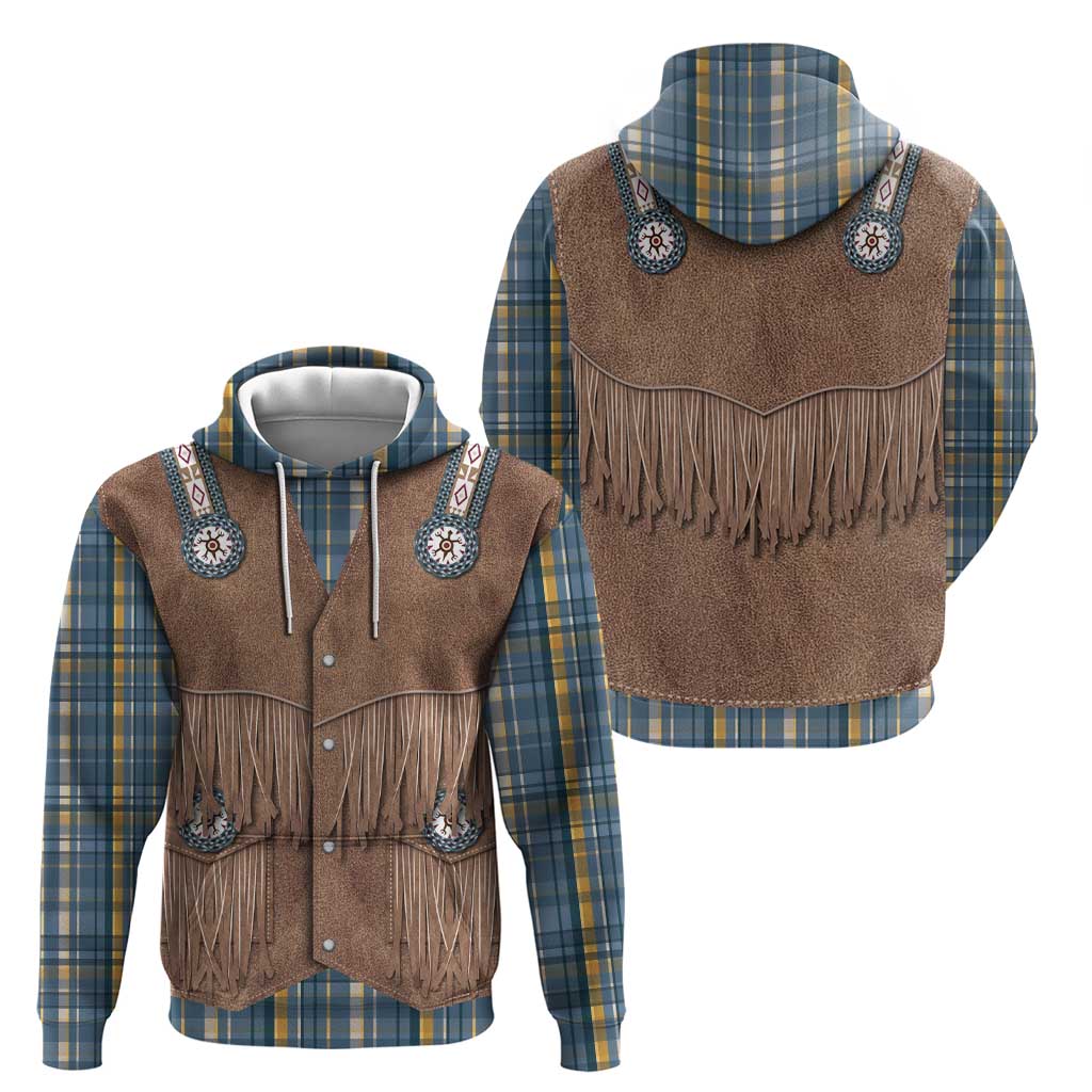 Retro Blue Yellow Plaid Zip Hoodie Western Cowboy Vest Costume - Wonder Print Shop