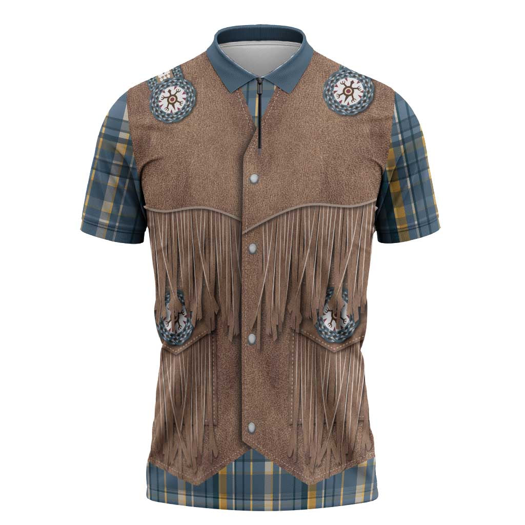 Retro Blue Yellow Plaid Zipper Polo Shirt Western Cowboy Vest Costume - Wonder Print Shop