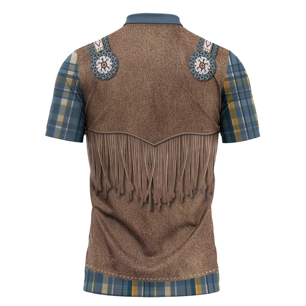 Retro Blue Yellow Plaid Zipper Polo Shirt Western Cowboy Vest Costume - Wonder Print Shop