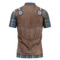 Retro Blue Yellow Plaid Zipper Polo Shirt Western Cowboy Vest Costume - Wonder Print Shop