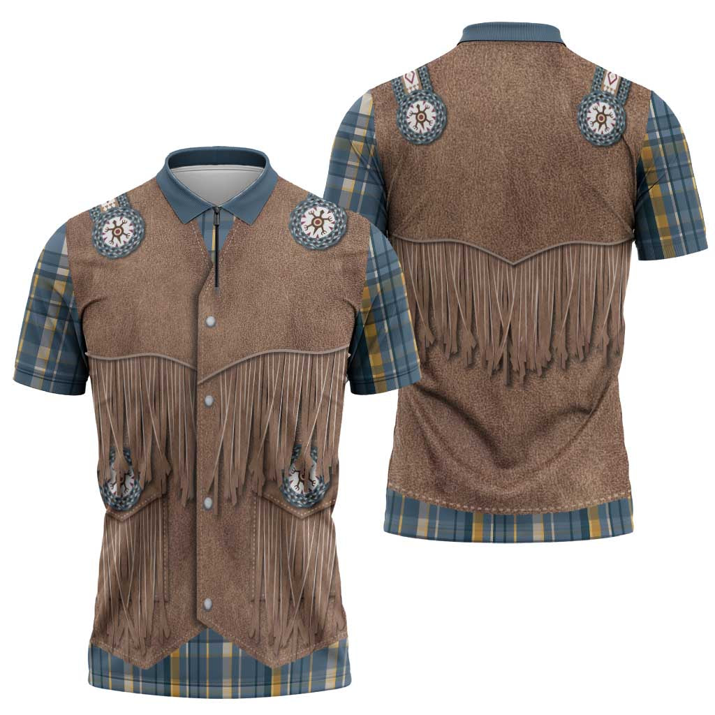 Retro Blue Yellow Plaid Zipper Polo Shirt Western Cowboy Vest Costume - Wonder Print Shop