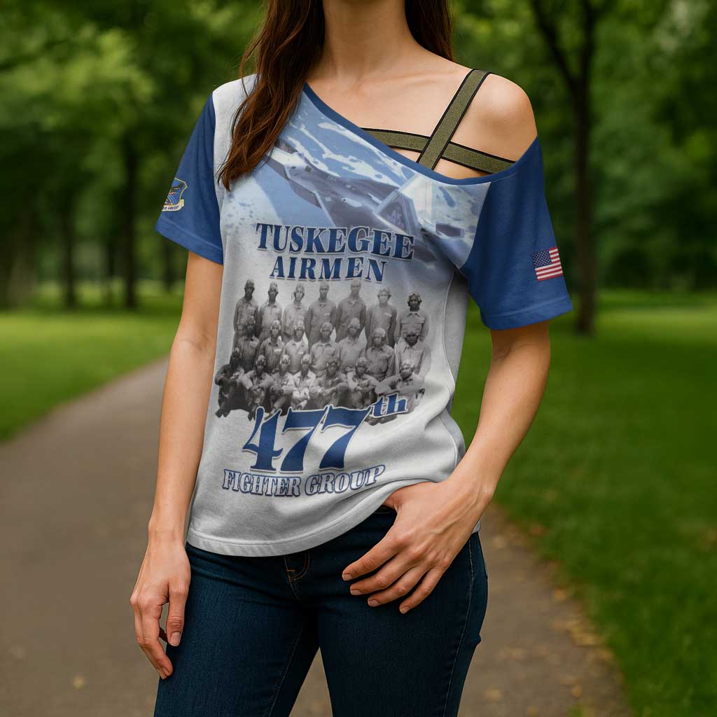 Blue Heritage Tuskegee Airmen Cross Shoulder Shirt 477th Fighter Group - Wonder Print Shop