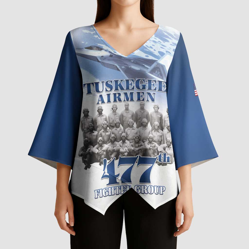 Blue Heritage Tuskegee Airmen Kimono Sleeve Blouse 477th Fighter Group - Wonder Print Shop