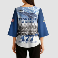 Blue Heritage Tuskegee Airmen Kimono Sleeve Blouse 477th Fighter Group - Wonder Print Shop