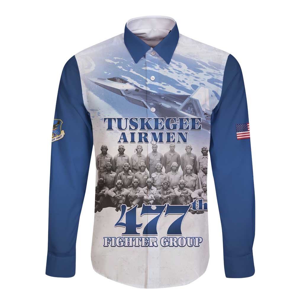 Blue Heritage Tuskegee Airmen Long Sleeve Button Shirt 477th Fighter Group - Wonder Print Shop