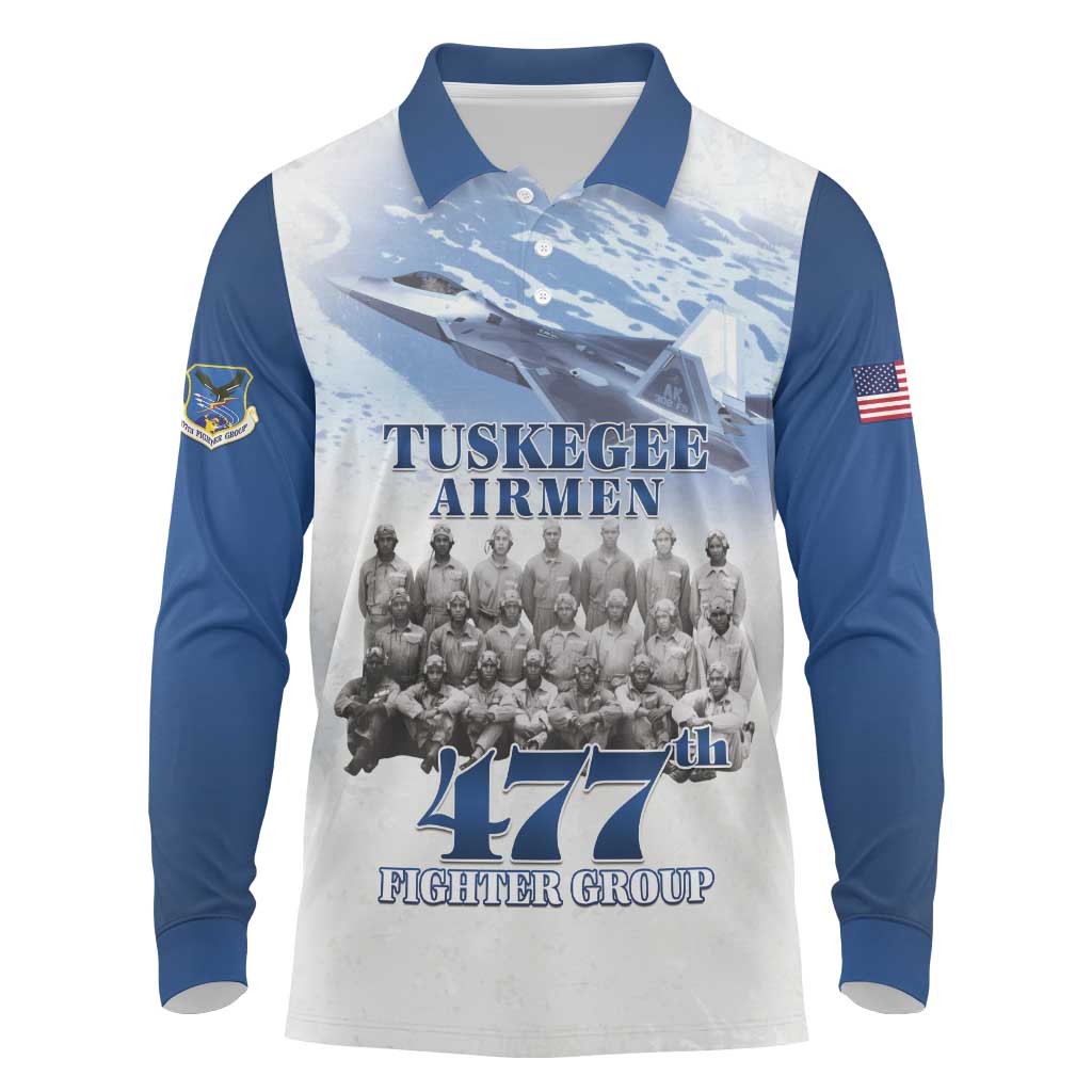 Blue Heritage Tuskegee Airmen Long Sleeve Polo Shirt 477th Fighter Group - Wonder Print Shop