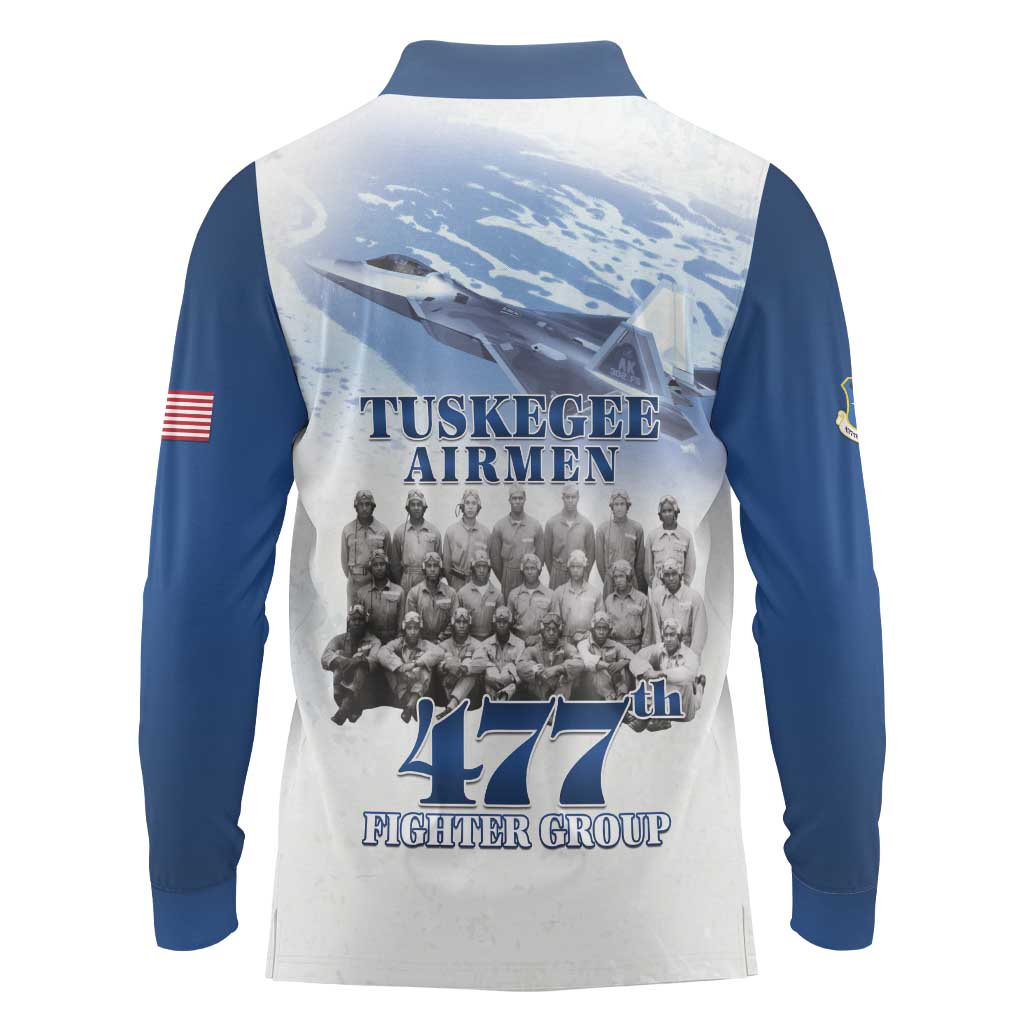 Blue Heritage Tuskegee Airmen Long Sleeve Polo Shirt 477th Fighter Group - Wonder Print Shop