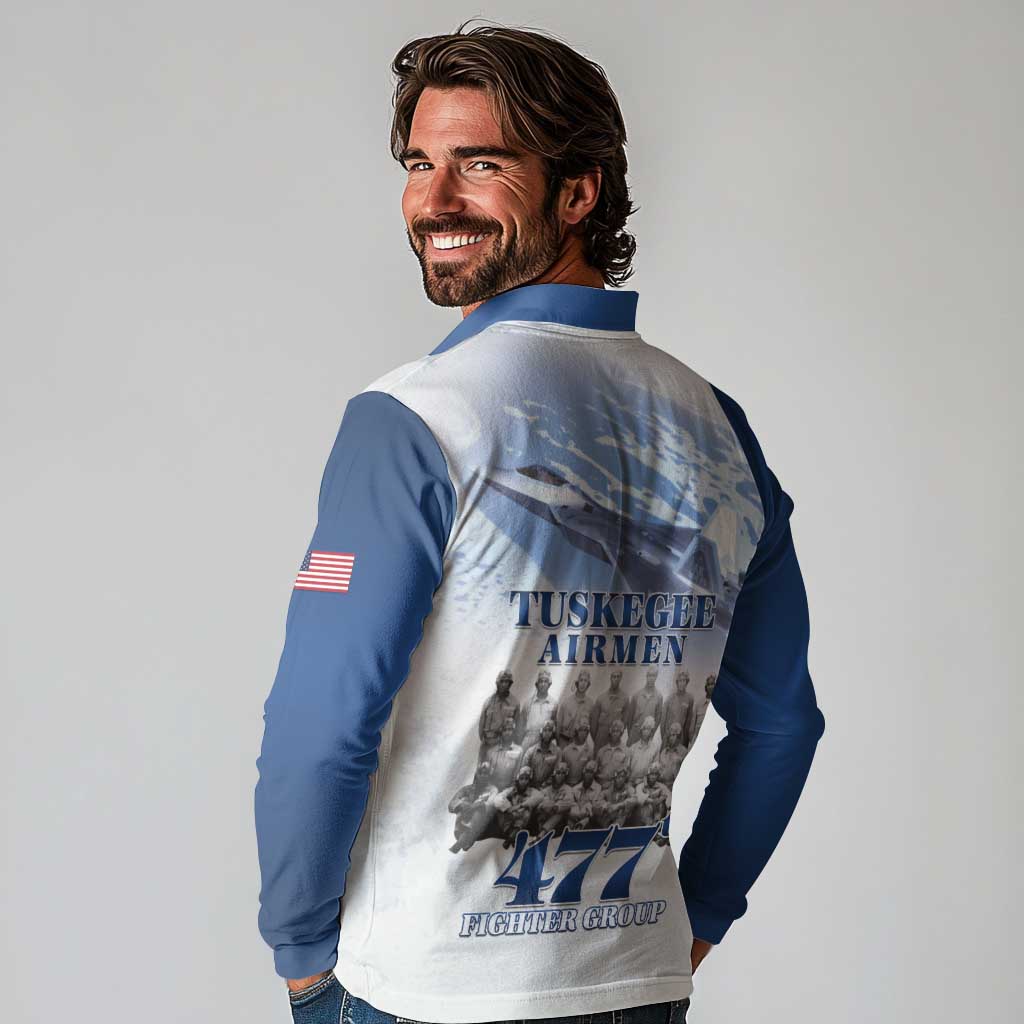 Blue Heritage Tuskegee Airmen Long Sleeve Polo Shirt 477th Fighter Group - Wonder Print Shop