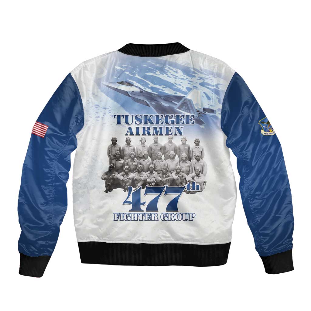 Blue Heritage Tuskegee Airmen Sleeve Zip Bomber Jacket 477th Fighter Group - Wonder Print Shop