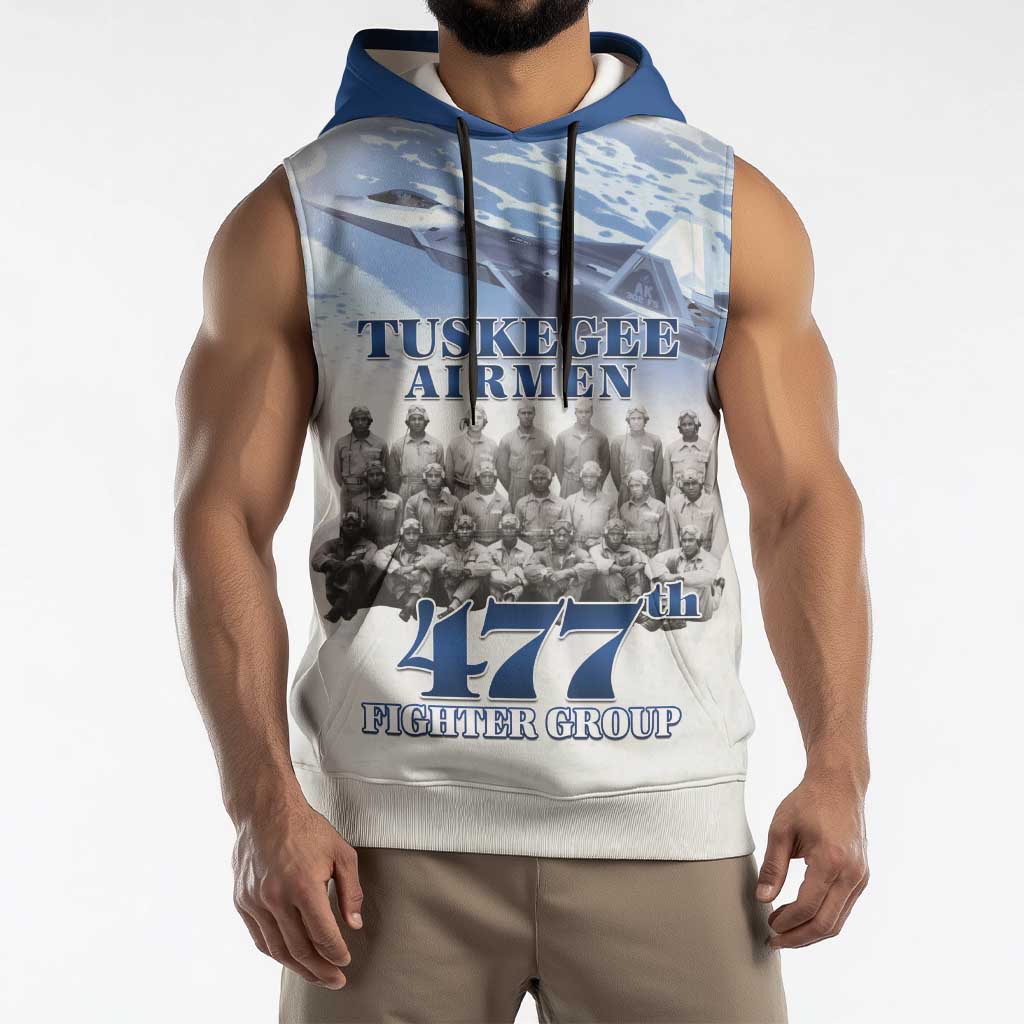 Blue Heritage Tuskegee Airmen Sleeveless Hoodie 477th Fighter Group - Wonder Print Shop