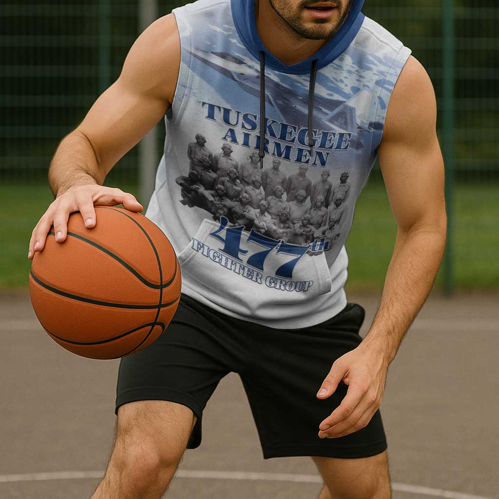 Blue Heritage Tuskegee Airmen Sleeveless Hoodie 477th Fighter Group - Wonder Print Shop