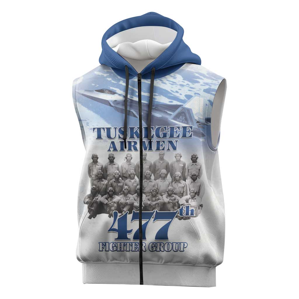 Blue Heritage Tuskegee Airmen Sleeveless Zip Hoodie 477th Fighter Group - Wonder Print Shop