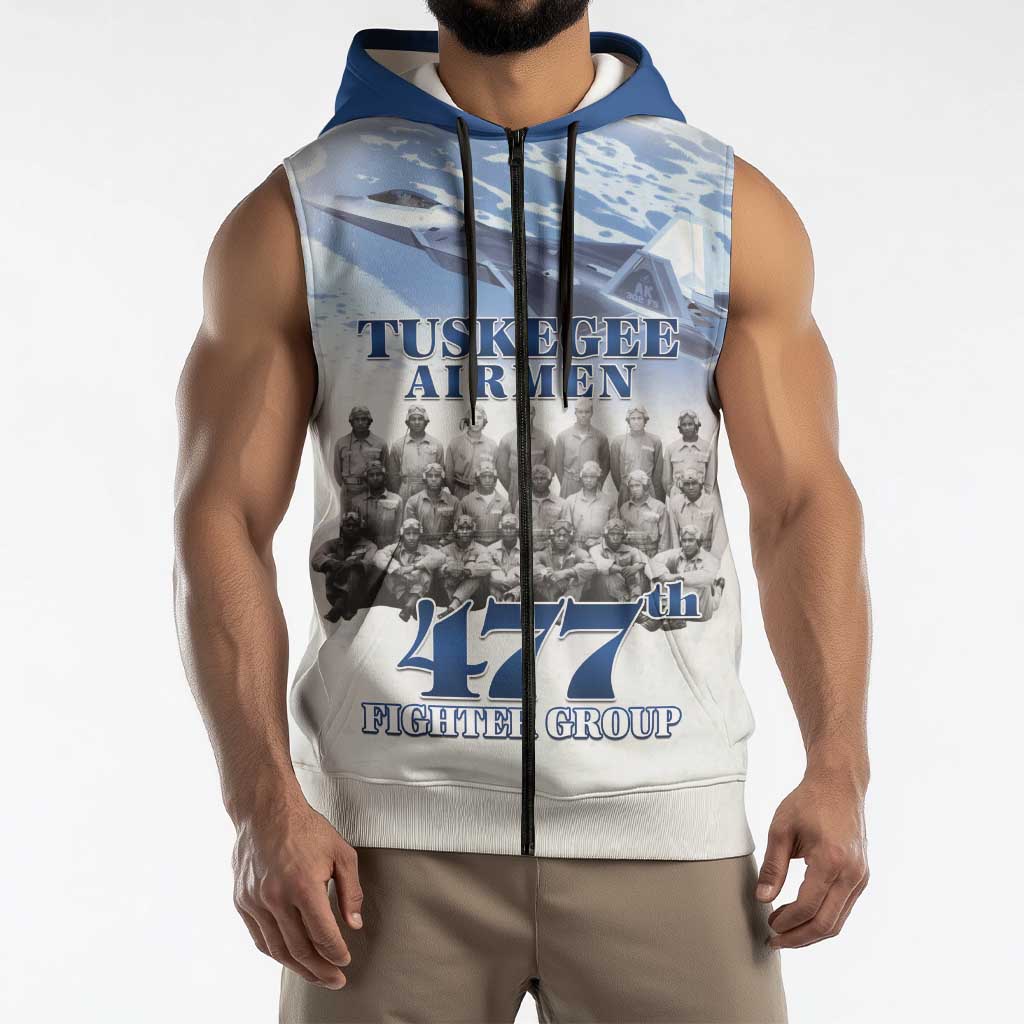 Blue Heritage Tuskegee Airmen Sleeveless Zip Hoodie 477th Fighter Group - Wonder Print Shop