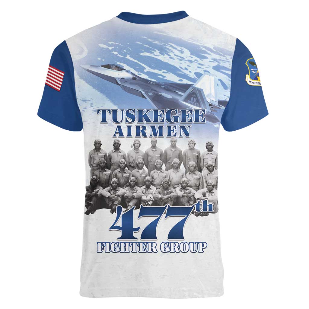 Blue Heritage Tuskegee Airmen Women V-Neck T-Shirt 477th Fighter Group - Wonder Print Shop