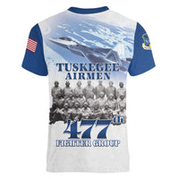 Blue Heritage Tuskegee Airmen Women V-Neck T-Shirt 477th Fighter Group - Wonder Print Shop