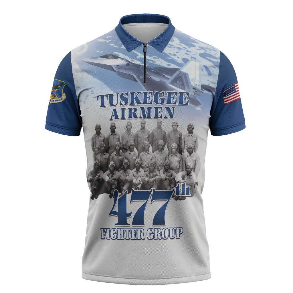 Blue Heritage Tuskegee Airmen Zipper Polo Shirt 477th Fighter Group - Wonder Print Shop