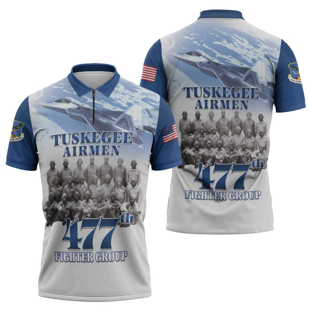 Blue Heritage Tuskegee Airmen Zipper Polo Shirt 477th Fighter Group - Wonder Print Shop