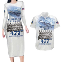 Tuskegee Airmen 477th Fighter Group Couples Matching Long Sleeve Bodycon Dress and Hawaiian Shirt Blue Sky Heritage - Wonder Print Shop