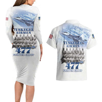 Tuskegee Airmen 477th Fighter Group Couples Matching Long Sleeve Bodycon Dress and Hawaiian Shirt Blue Sky Heritage - Wonder Print Shop