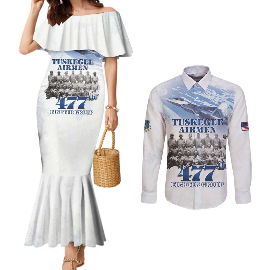 Tuskegee Airmen 477th Fighter Group Couples Matching Mermaid Dress and Long Sleeve Button Shirt Blue Sky Heritage - Wonder Print Shop
