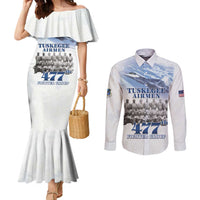 Tuskegee Airmen 477th Fighter Group Couples Matching Mermaid Dress and Long Sleeve Button Shirt Blue Sky Heritage - Wonder Print Shop