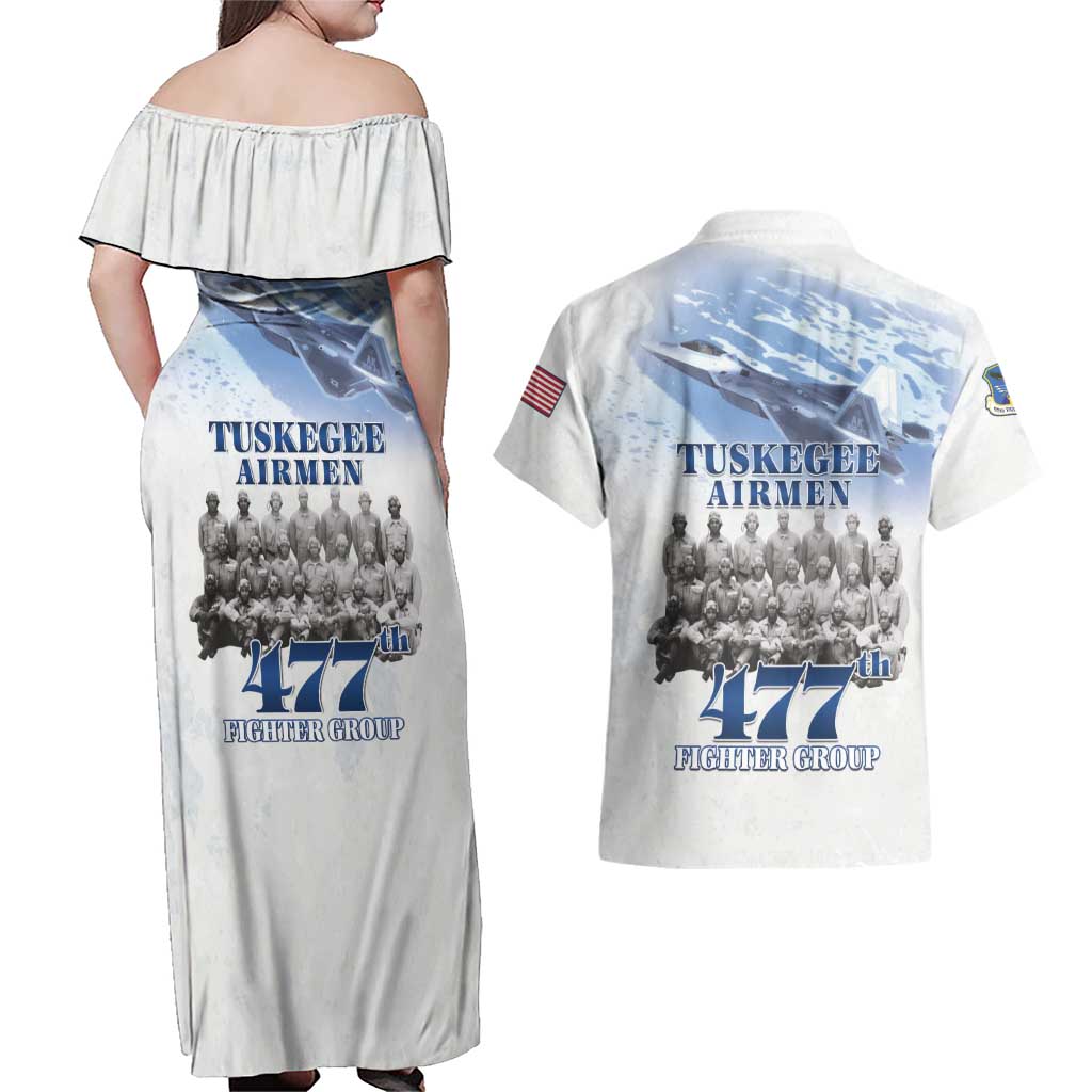 Tuskegee Airmen 477th Fighter Group Couples Matching Off Shoulder Maxi Dress and Hawaiian Shirt Blue Sky Heritage - Wonder Print Shop