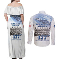Tuskegee Airmen 477th Fighter Group Couples Matching Off Shoulder Maxi Dress and Long Sleeve Button Shirt Blue Sky Heritage - Wonder Print Shop