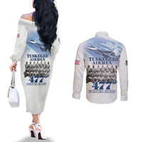 Tuskegee Airmen 477th Fighter Group Couples Matching Off The Shoulder Long Sleeve Dress and Long Sleeve Button Shirt Blue Sky Heritage - Wonder Print Shop