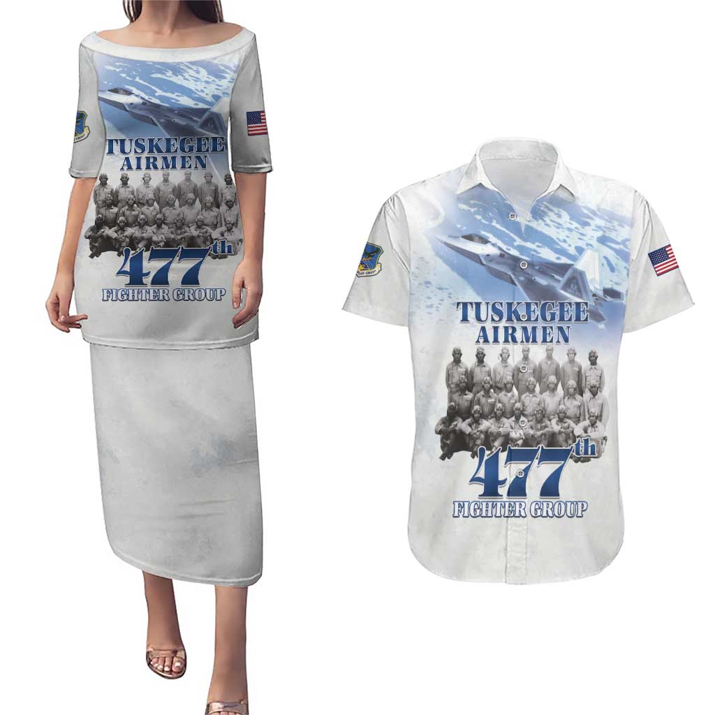Tuskegee Airmen 477th Fighter Group Couples Matching Puletasi and Hawaiian Shirt Blue Sky Heritage - Wonder Print Shop