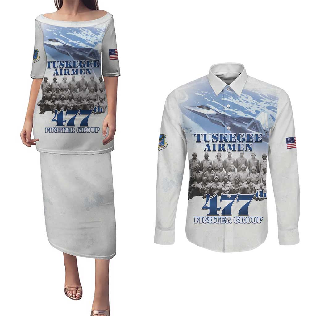 Tuskegee Airmen 477th Fighter Group Couples Matching Puletasi and Long Sleeve Button Shirt Blue Sky Heritage - Wonder Print Shop