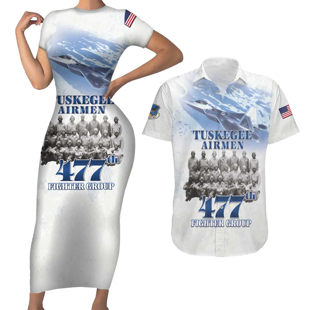 Tuskegee Airmen 477th Fighter Group Couples Matching Short Sleeve Bodycon Dress and Hawaiian Shirt Blue Sky Heritage - Wonder Print Shop