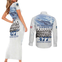 Tuskegee Airmen 477th Fighter Group Couples Matching Short Sleeve Bodycon Dress and Long Sleeve Button Shirt Blue Sky Heritage - Wonder Print Shop