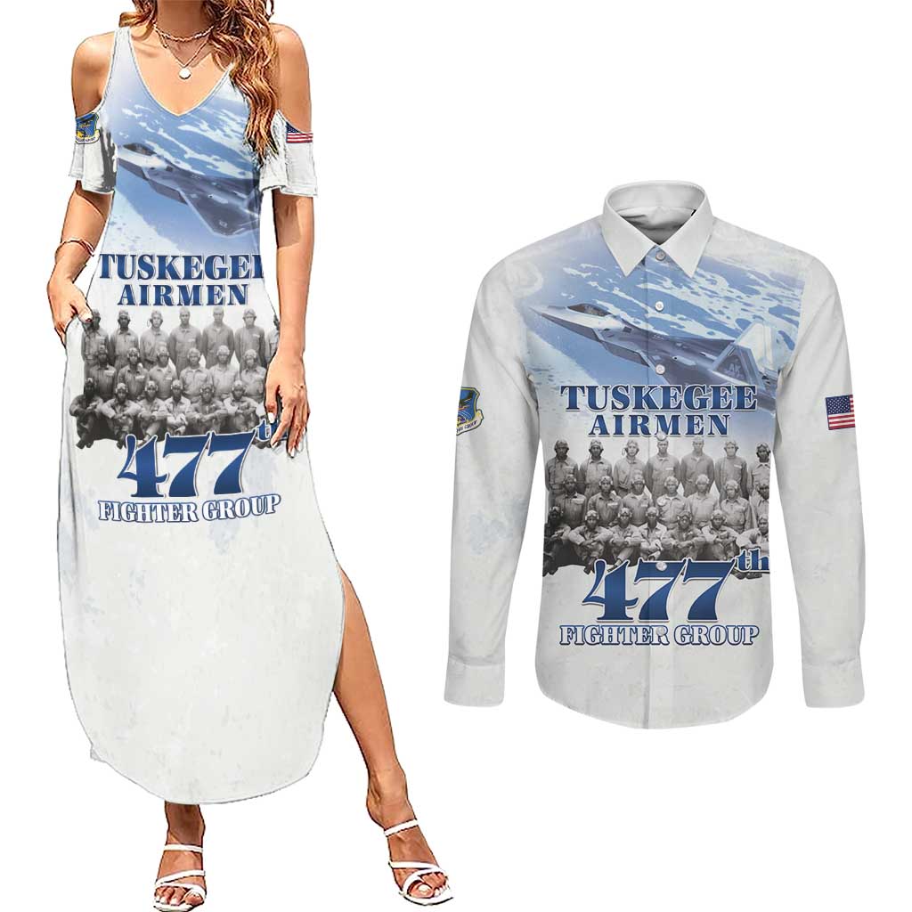 Tuskegee Airmen 477th Fighter Group Couples Matching Summer Maxi Dress and Long Sleeve Button Shirt Blue Sky Heritage - Wonder Print Shop