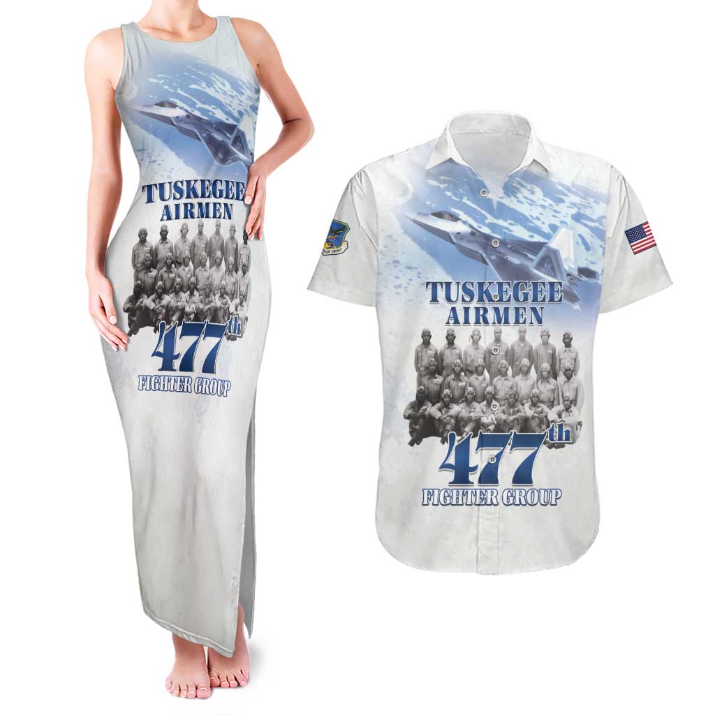 Tuskegee Airmen 477th Fighter Group Couples Matching Tank Maxi Dress and Hawaiian Shirt Blue Sky Heritage - Wonder Print Shop