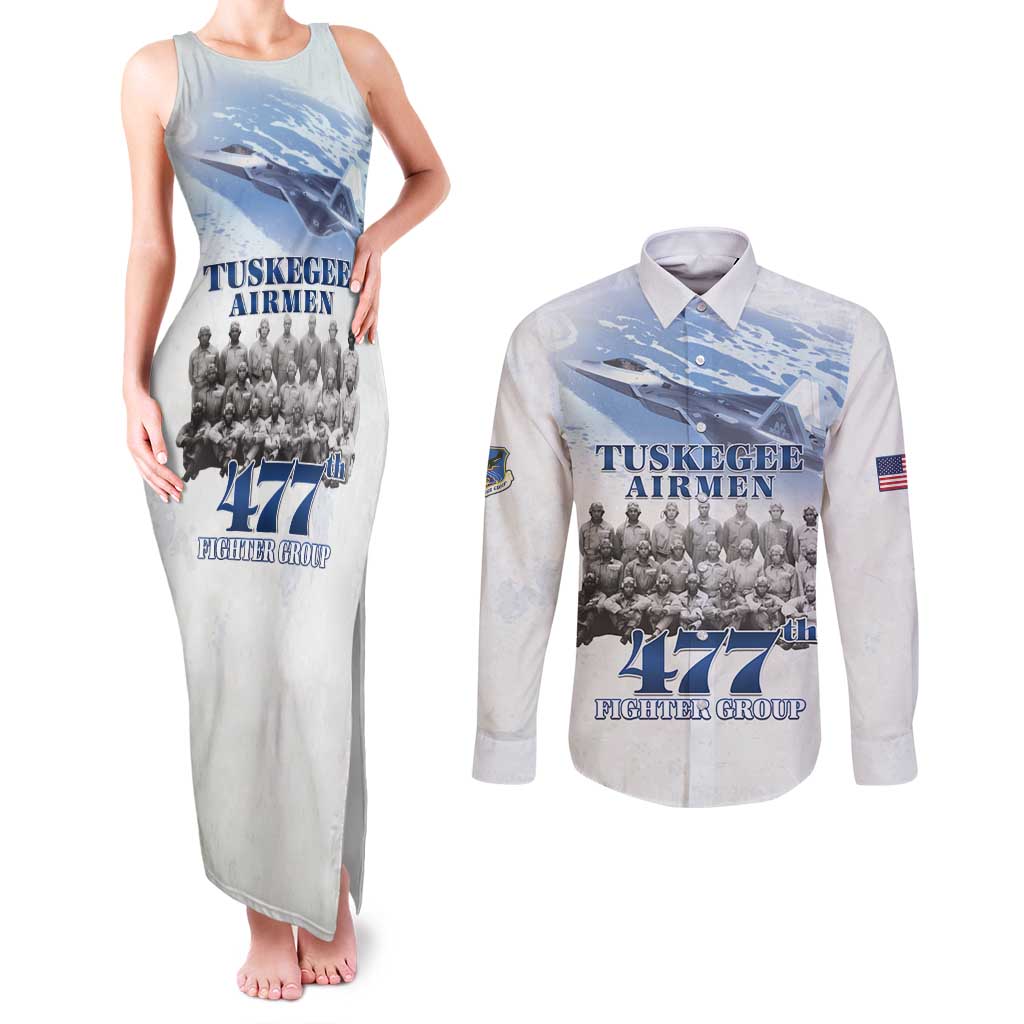 Tuskegee Airmen 477th Fighter Group Couples Matching Tank Maxi Dress and Long Sleeve Button Shirt Blue Sky Heritage - Wonder Print Shop